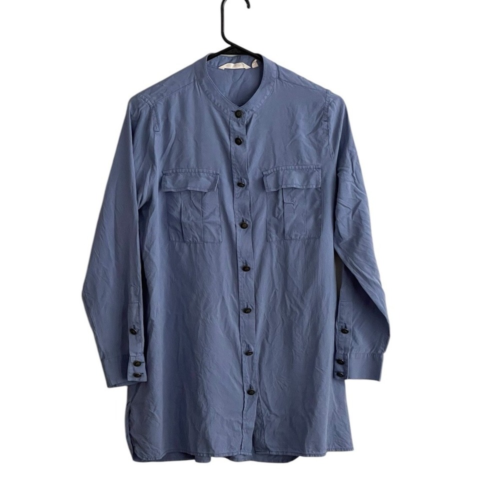 Soft Surroundings Silk Tunic Top Women's Petite Medium Blue Button-Front